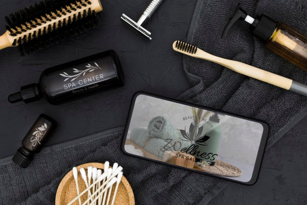 Free Flat Lay Spa Center Mock-Up And Smartphone Psd