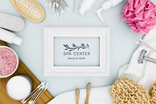 Free Flat Lay Spa Center Mock-Up Empty Frame Psd