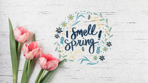 Free Flat Lay Spring Mockup With Copyspace Psd
