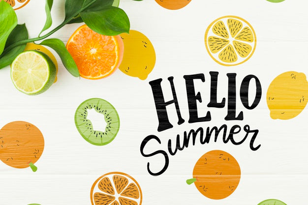 Free Flat Lay Summer Mockup With Copyspace And Fruits Psd
