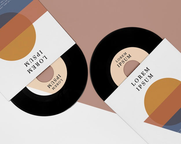 Free Flat Lay Vinyl Records Mock-Up Arrangement Psd