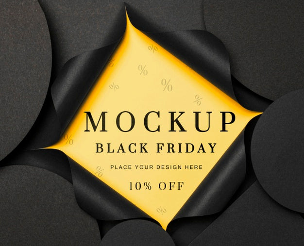 Free Flat Lay Yellow Torn Mock-Up Black Friday Psd