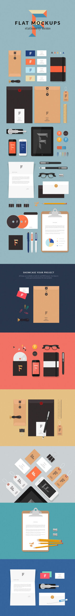 Free Flat Mockups – Stationery Items