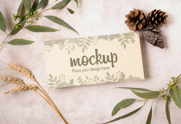 Free Flay Lay Pinecones And Wheat Autumn Mock-Up Psd