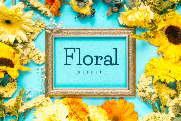 Free Flowers Arrangement With Vintage Frame Psd