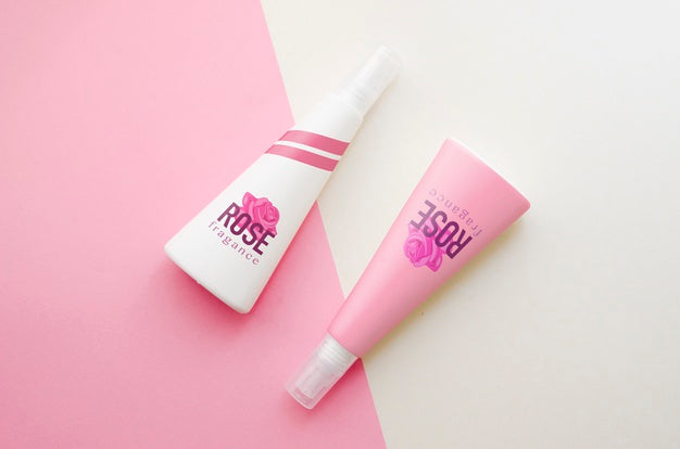 Free Fragrance Bottles On Bicolored Background Psd