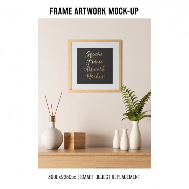 Free Frame Artwork Mockup With Plant Psd