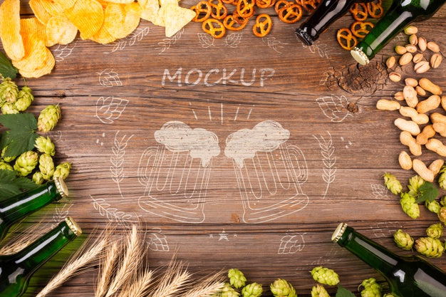 Free Frame Formed Of Beer Bottles And Beer Snacks Psd