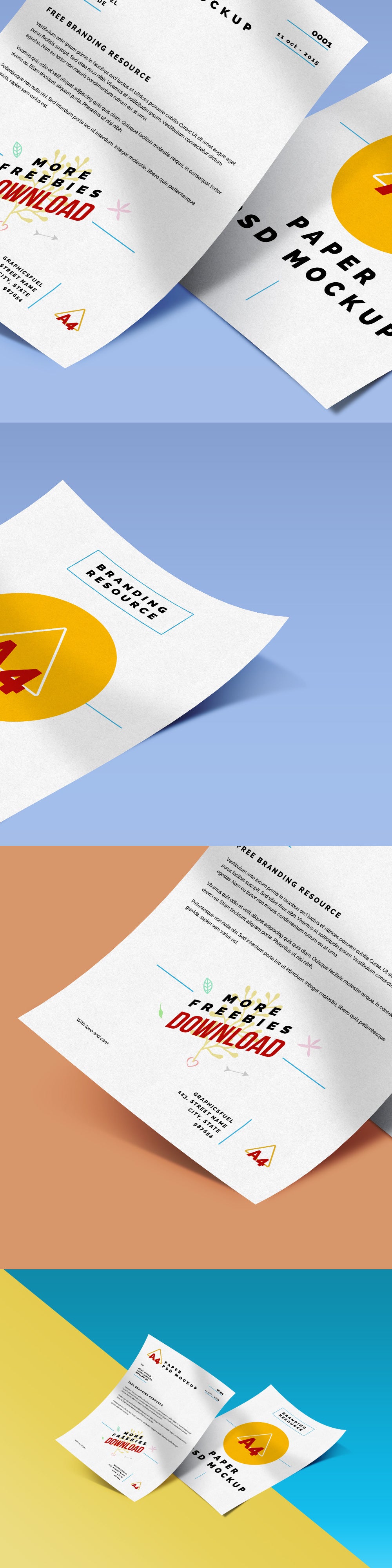 Free A4 Paper Close-up PSD Mockup