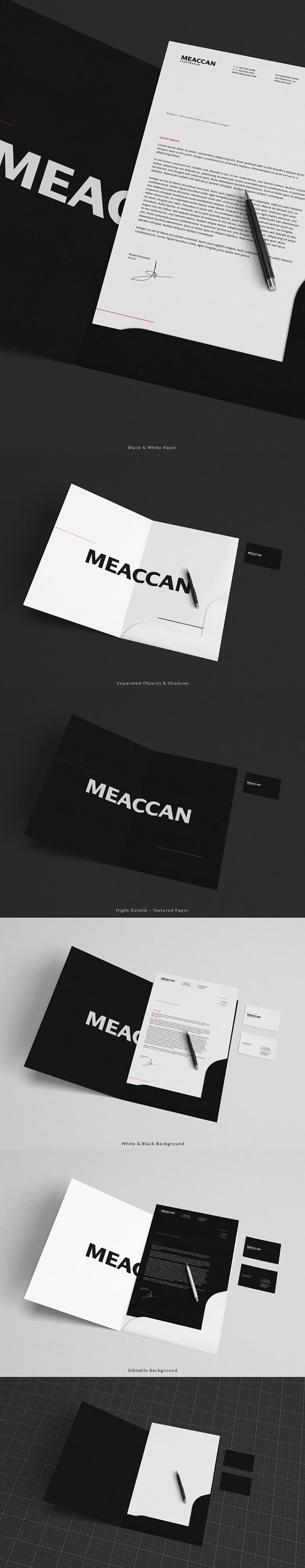 Free Black and White Stationery Mockup