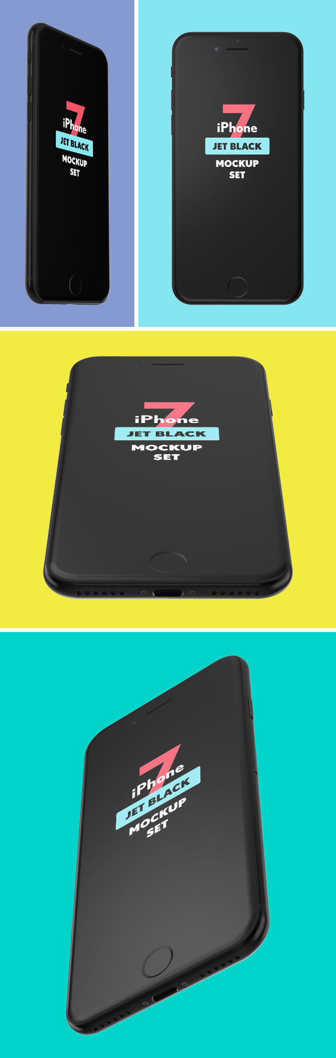Free iPhone 7 Jet Black Mockup Set in Multiple Angels