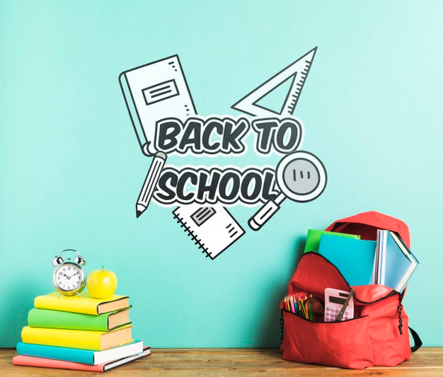 Free Front View Backpack With School Supplies Psd