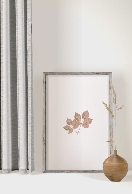 Free Front View Frame With Curtains And Vase Psd