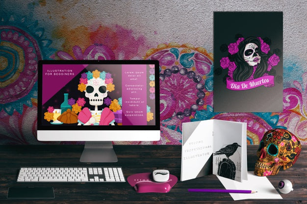Free Front View Of Dia De Muertos Concept Mock-Up Psd
