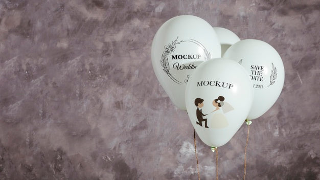 Free Front View Of Mock-Up Balloons For Wedding With Copy Space Psd