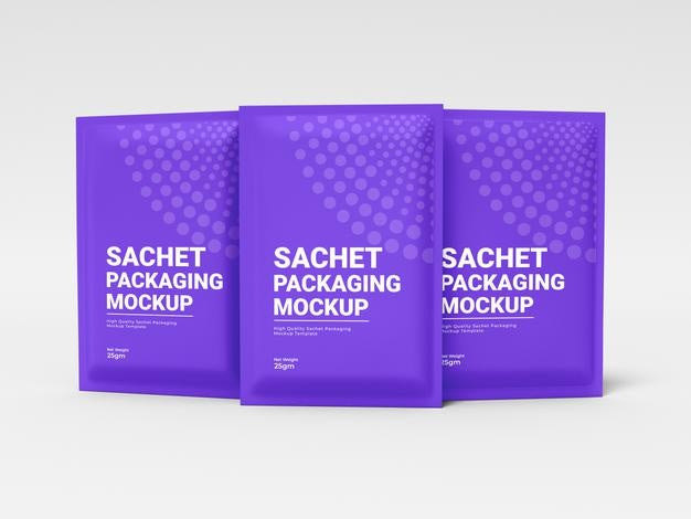 Free Glossy Foil Sachet Packaging Mockup Psd