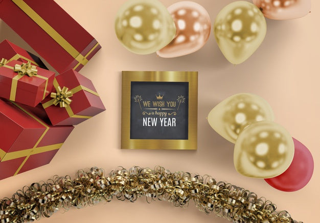 Free Golden Frame Mock-Up With Balloons Psd