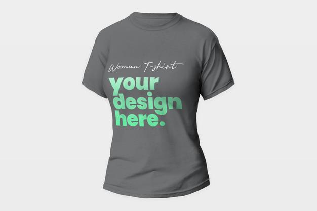 Free Grey Woman T-Shirt Mockup Psd