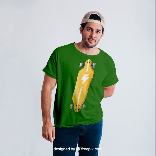 Free Guy Wearing a T-Shirt Mockup