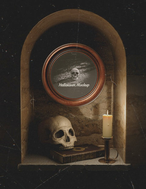 Free Halloween Black Decoration With Skulls And Candles Psd