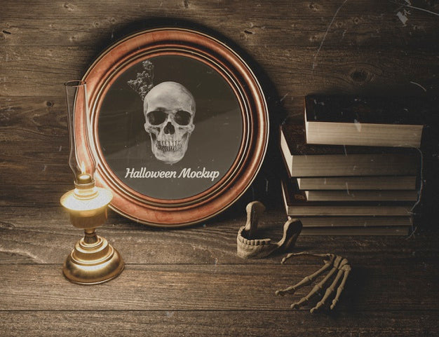 Free Halloween Black Horror Mock-Up With Skulls Psd