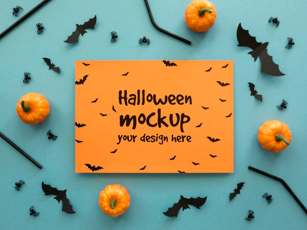 Free Halloween Mock-Up With Small Pumpkins Psd