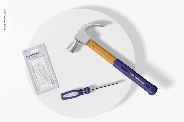 Free Hand Tool Set Mockup, Top View Psd