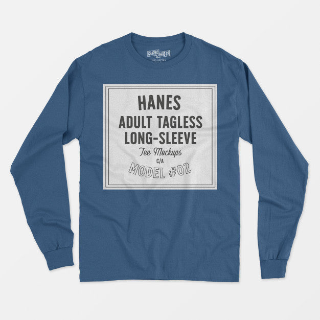 Free Hanes Adult Tagless Longsleeve Tee Mockup Psd