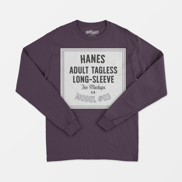 Free Hanes Adult Tagless Longsleeve Tee Mockup Psd