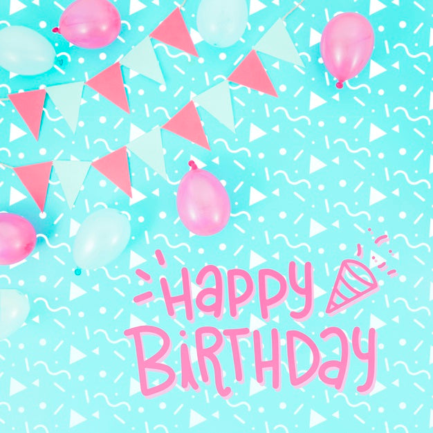Free Happy Birthday Mock-Up And Pink Balloons Psd