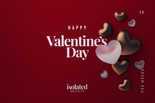 Free Happy Valentines Day Background Mockup With Decorative Love Hearts Top View Scene Psd