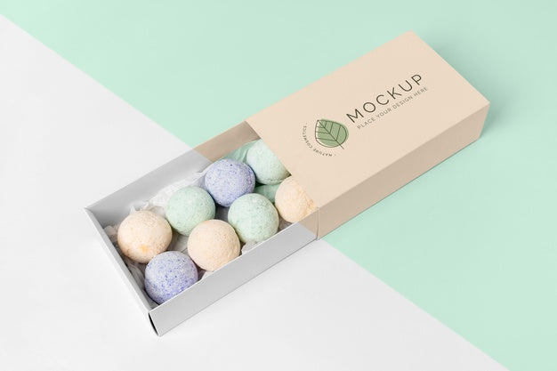Free High Angle Colorful Bath Bombs In Box Psd