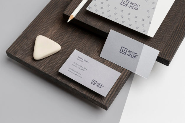 Free High Angle Mock-Up Stationery On Wood Composition Psd