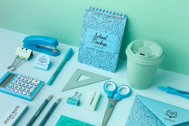 Free High Angle Of School Supplies Collection Mock-Up Psd