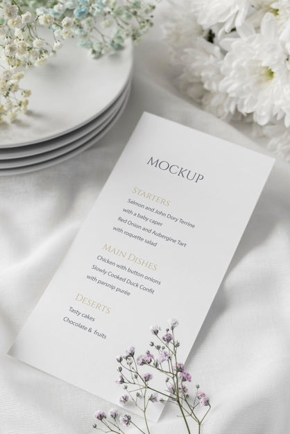 Free High Angle Of Table Arrangement With Dishes And Spring Menu Mock-Up Psd