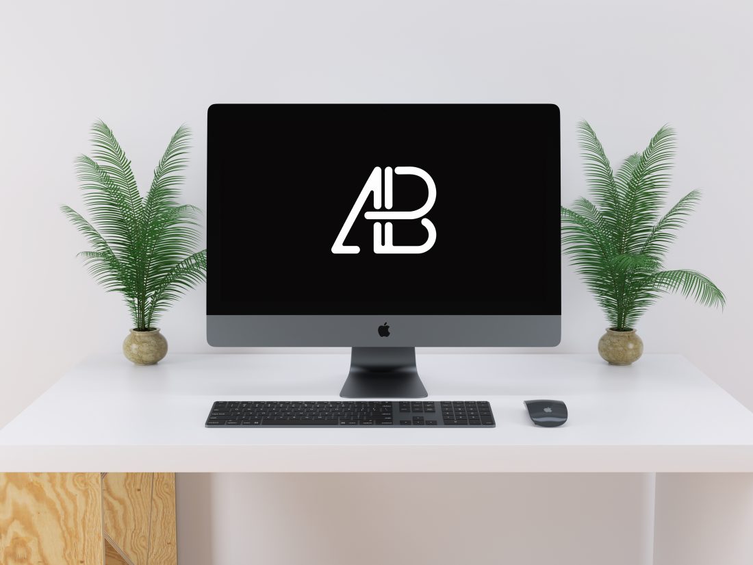 Free iMac Pro in Home Office PSD Mockup