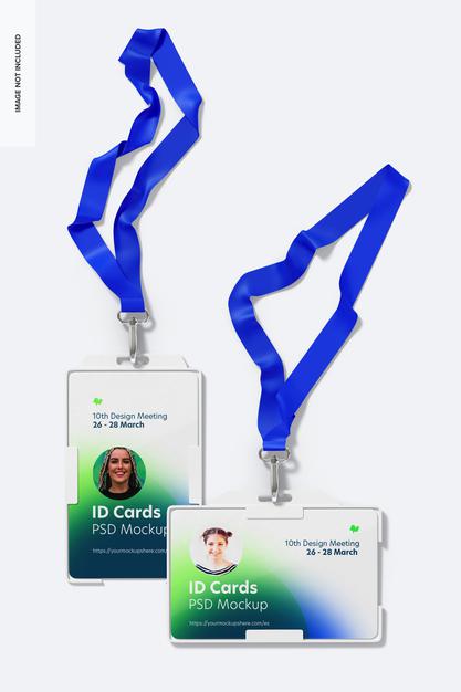 Free Id Cards With Lanyard Mockup Psd