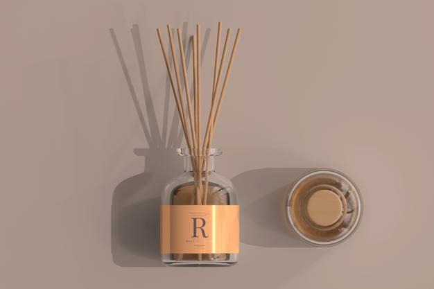 Free Incense Air Freshener Reed Diffuser Glass Bottle Mockup Psd