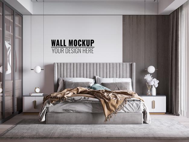 Free Interior Modern Bedroom Wall Mockup Psd