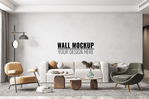 Free Interior Modern Living Room Wall Mockup Psd