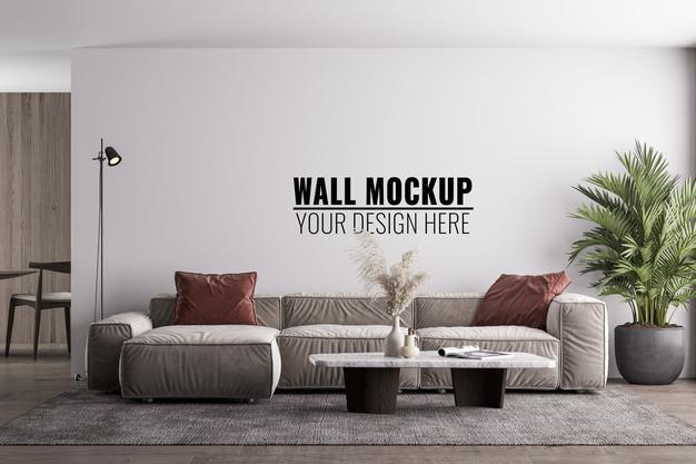 Free Interior Modern Living Room Wall Mockup Psd