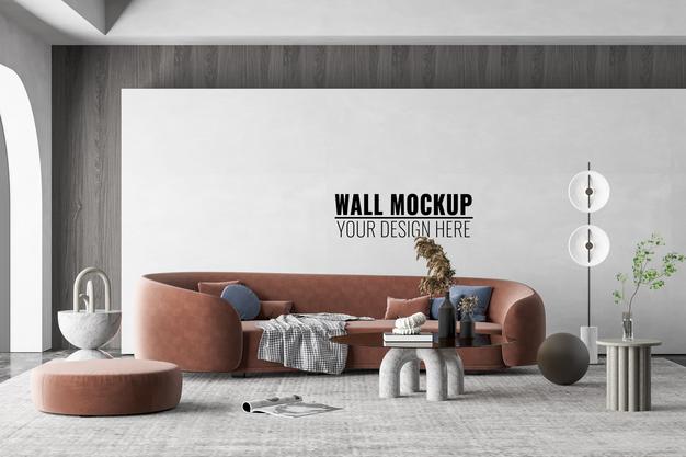 Free Interior Modern Living Room Wall Mockup Psd