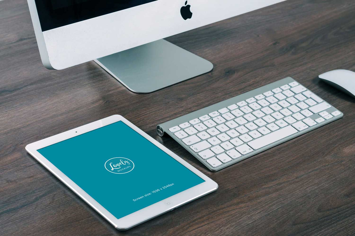 Free Apple iPad Mockup on Office Desk with iMac