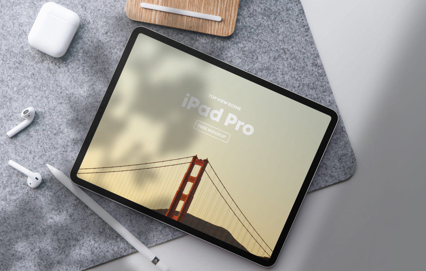 Free Ipad Pro Top View Scene Mockup