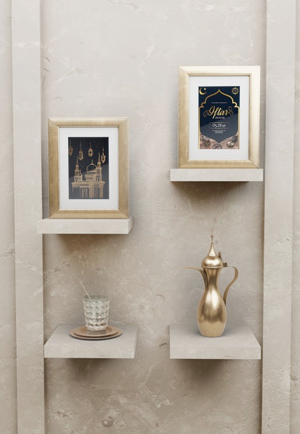 Free Islamic New Year Arrangement With Frames And Teapot Psd