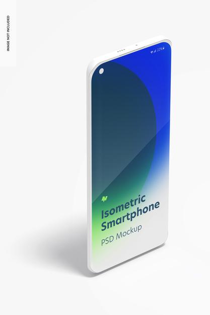 Free Isometric Clay Smartphone Mockup, Portrait Right View Psd