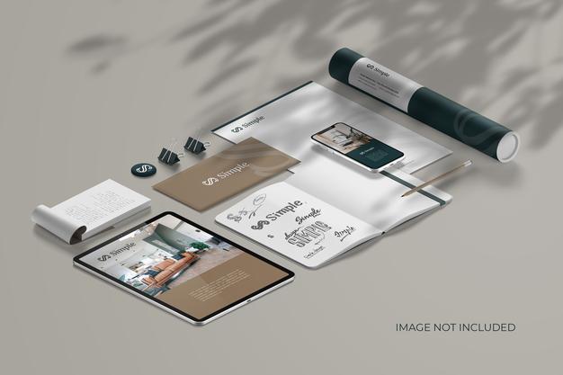 Free Isometric Stationery Branding - Mockup Scene Creator Psd