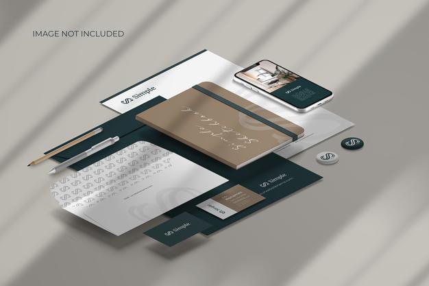 Free Isometric Stationery Branding - Mockup Scene Creator Psd