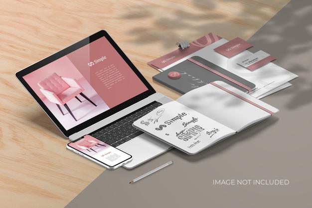 Free Isometric Stationery Branding - Mockup Scene Creator Psd