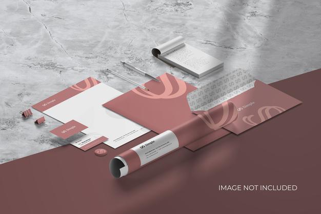 Free Isometric Stationery Branding - Mockup Scene Creator Psd